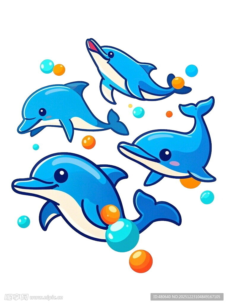 可爱海豚与彩色圆球图案