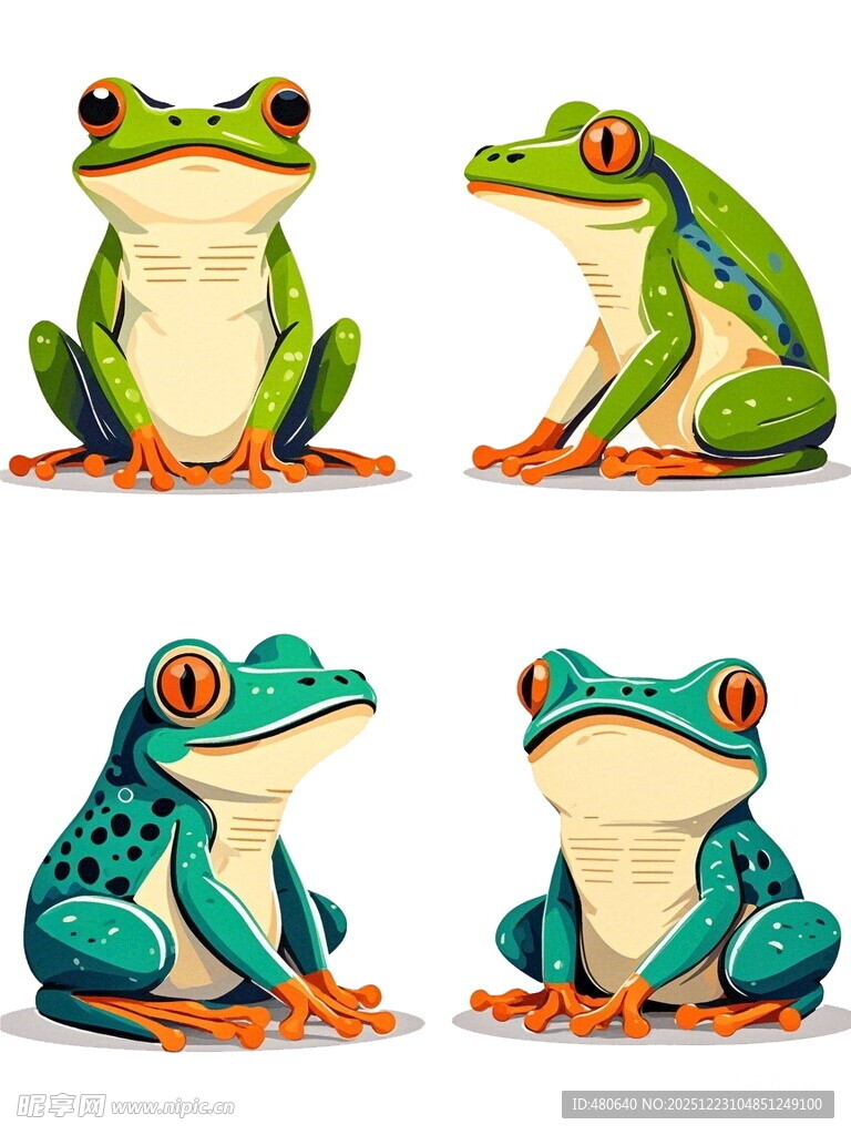 四只多彩青蛙插画
