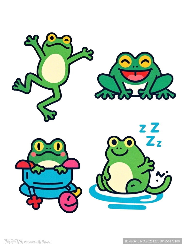 可爱青蛙的多样趣味姿态