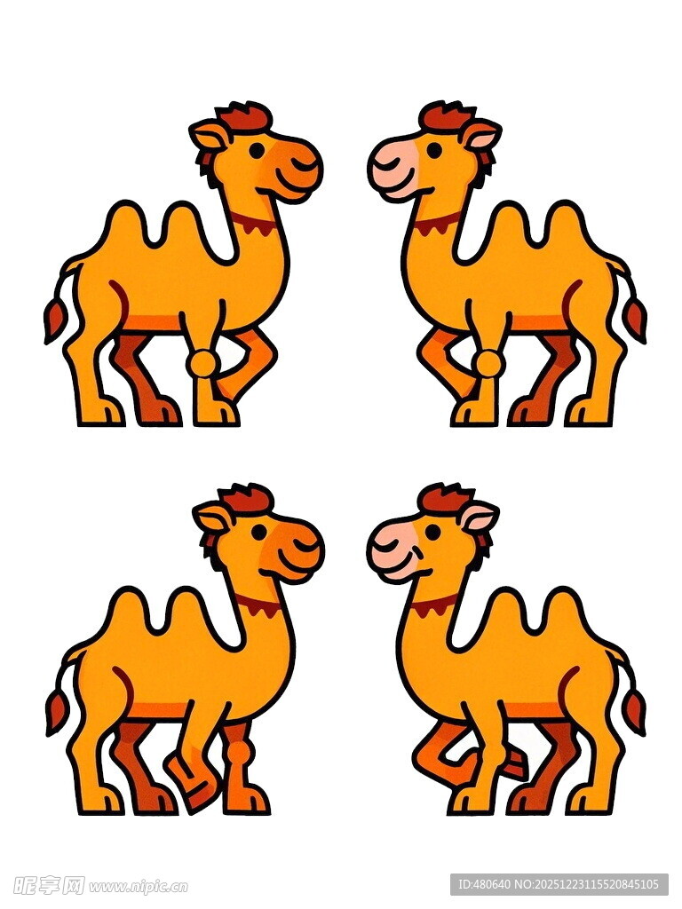 四只可爱卡通骆驼形象