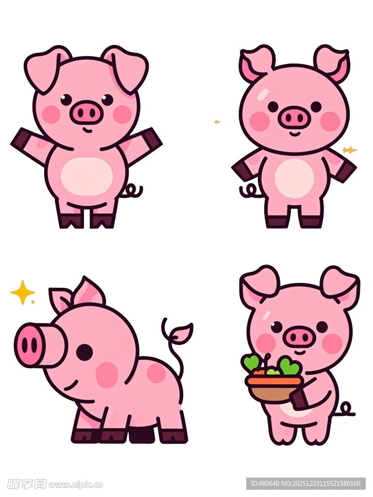 可爱小猪的多样萌趣姿态