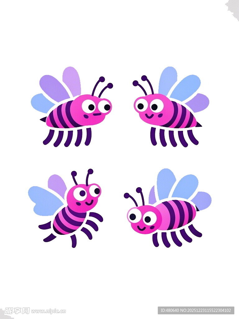 四只可爱卡通蜜蜂图案