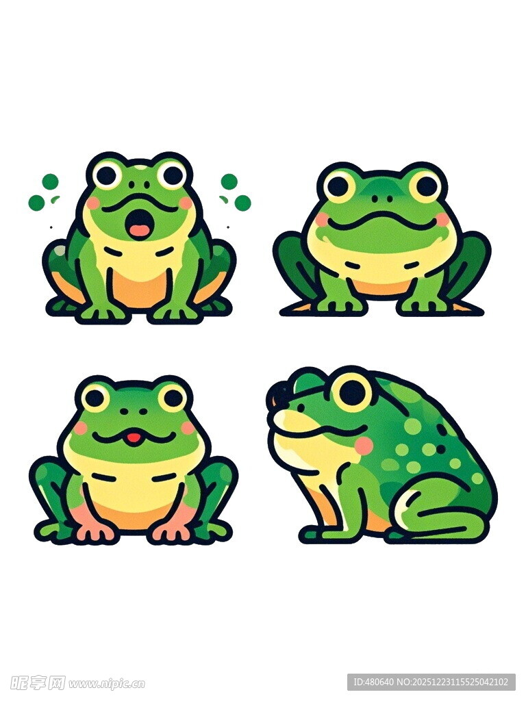 四只可爱青蛙卡通形象