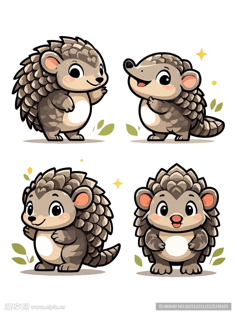 可爱卡通穿山甲四格插画
