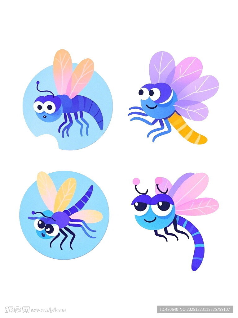 可爱卡通风格的多彩蜻蜓