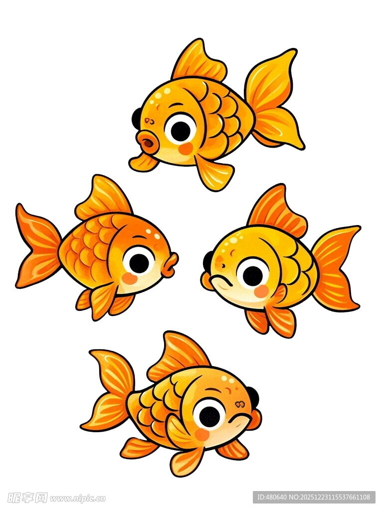四只可爱的卡通小金鱼