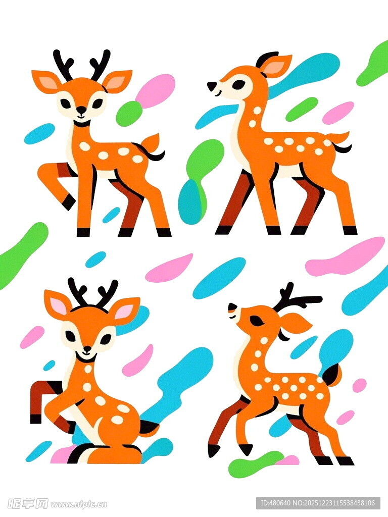 跳跃小鹿多彩图案设计