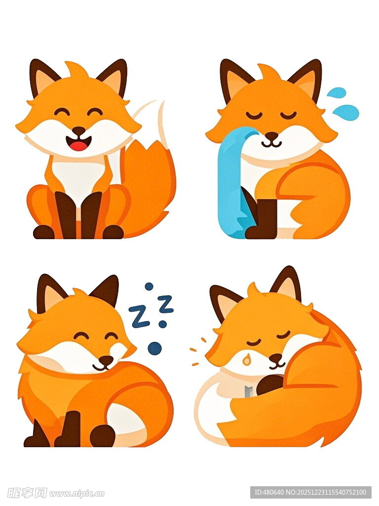 可爱狐狸的多样表情姿态