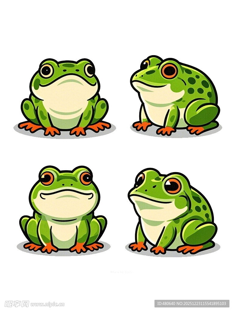 四只可爱青蛙卡通形象