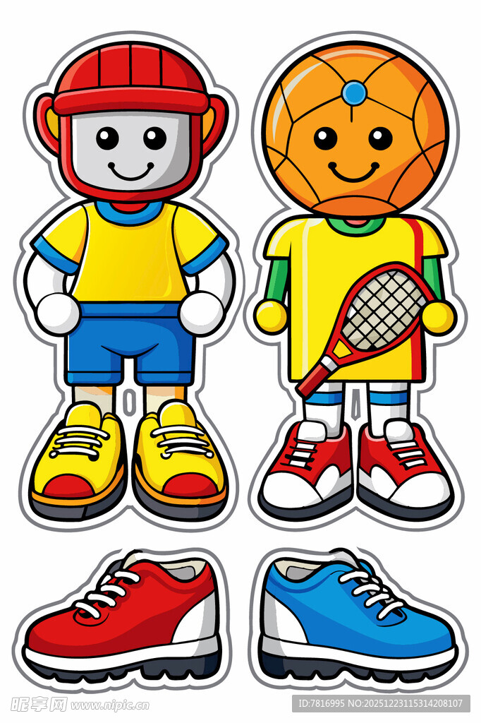 卡通运动人物与运动鞋