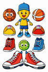 卡通人物与多彩运动鞋
