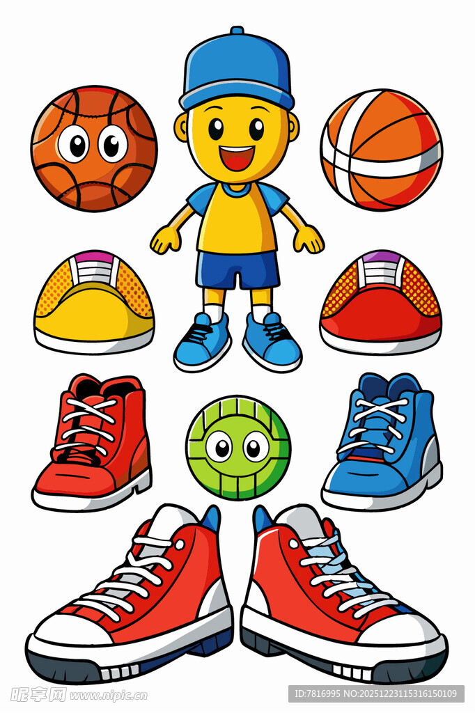 卡通人物与多彩运动鞋