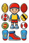 卡通男孩与多样运动装备