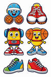 卡通运动角色与多彩鞋子