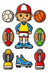 卡通足球少年与运动装备