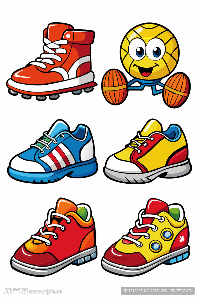 多彩儿童运动鞋与表情图案