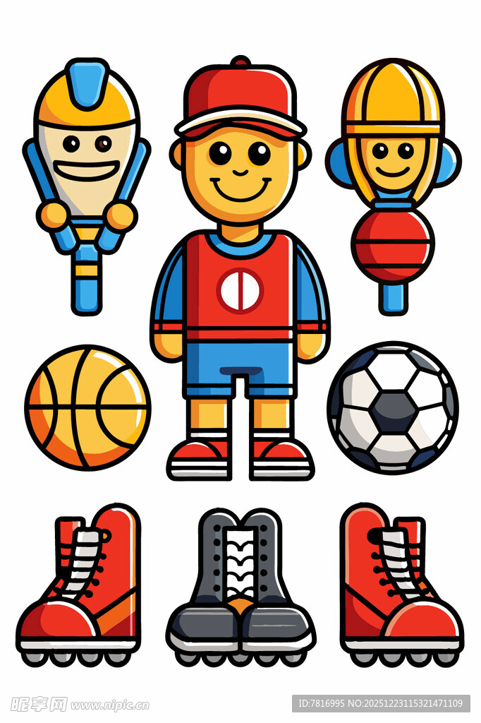 卡通运动角色与运动装备