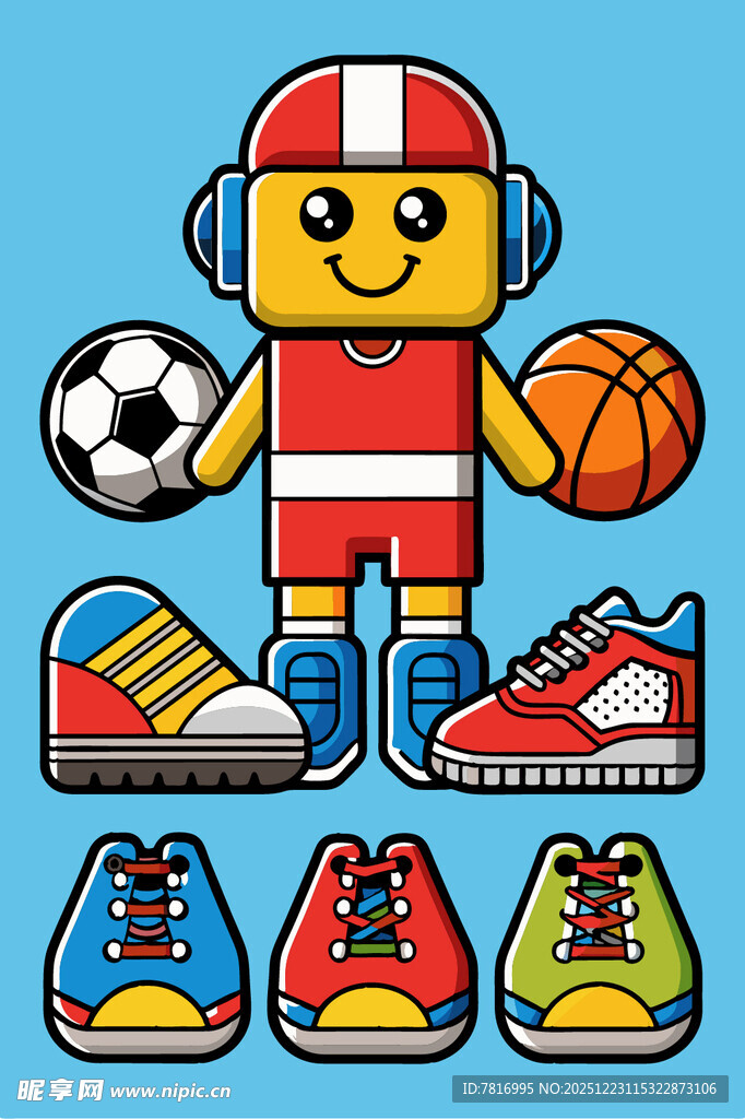 运动小人与多彩运动鞋