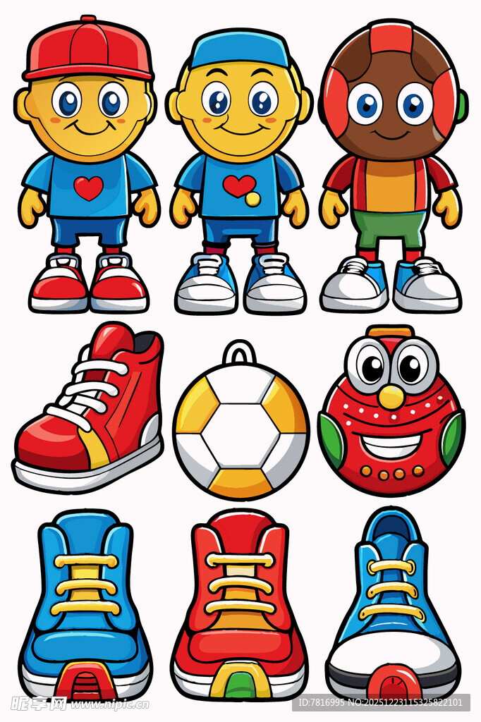 卡通角色与多彩运动鞋