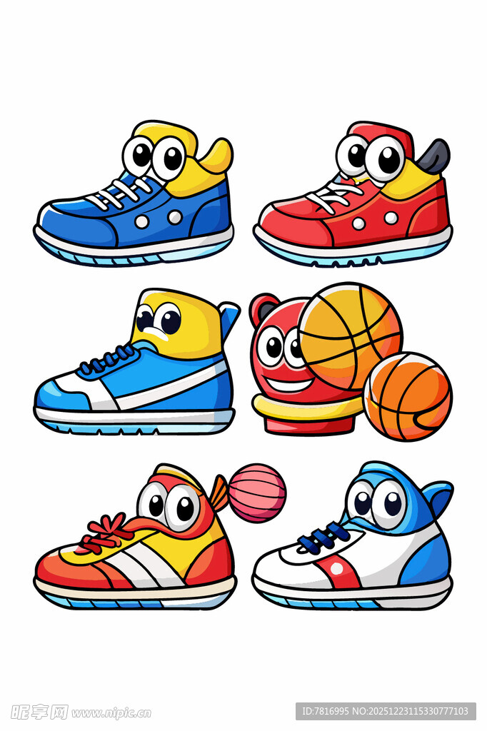 可爱卡通运动鞋与篮球形象