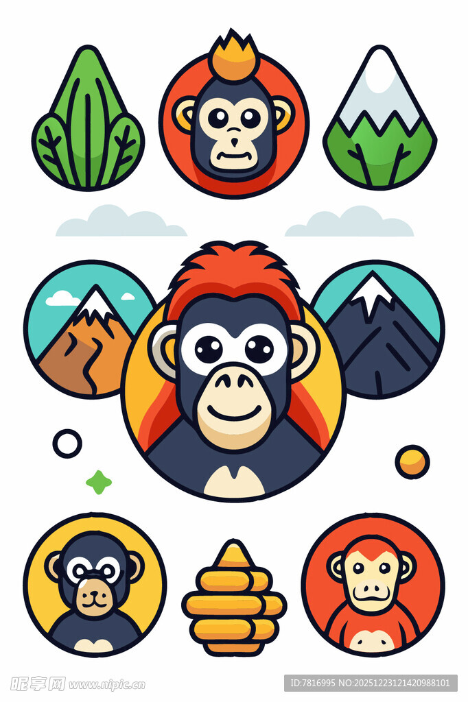 可爱猴子主题图标集合