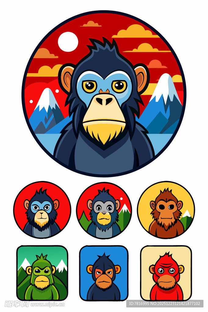 多彩动物头像图标集合