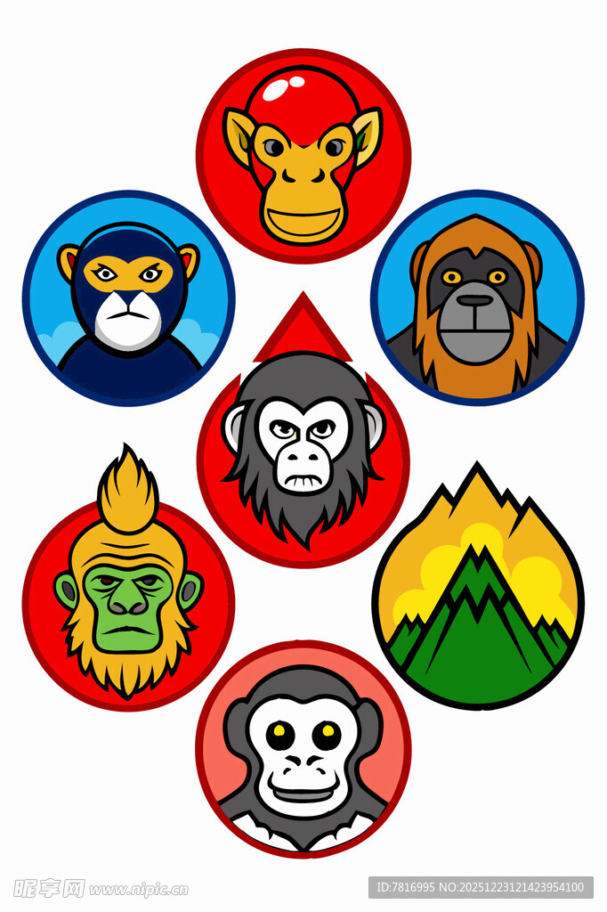 多彩猴子主题图标集合