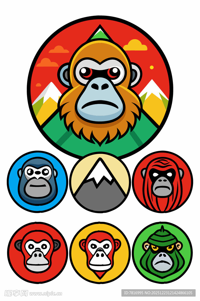 多彩猩猩头像图标集合
