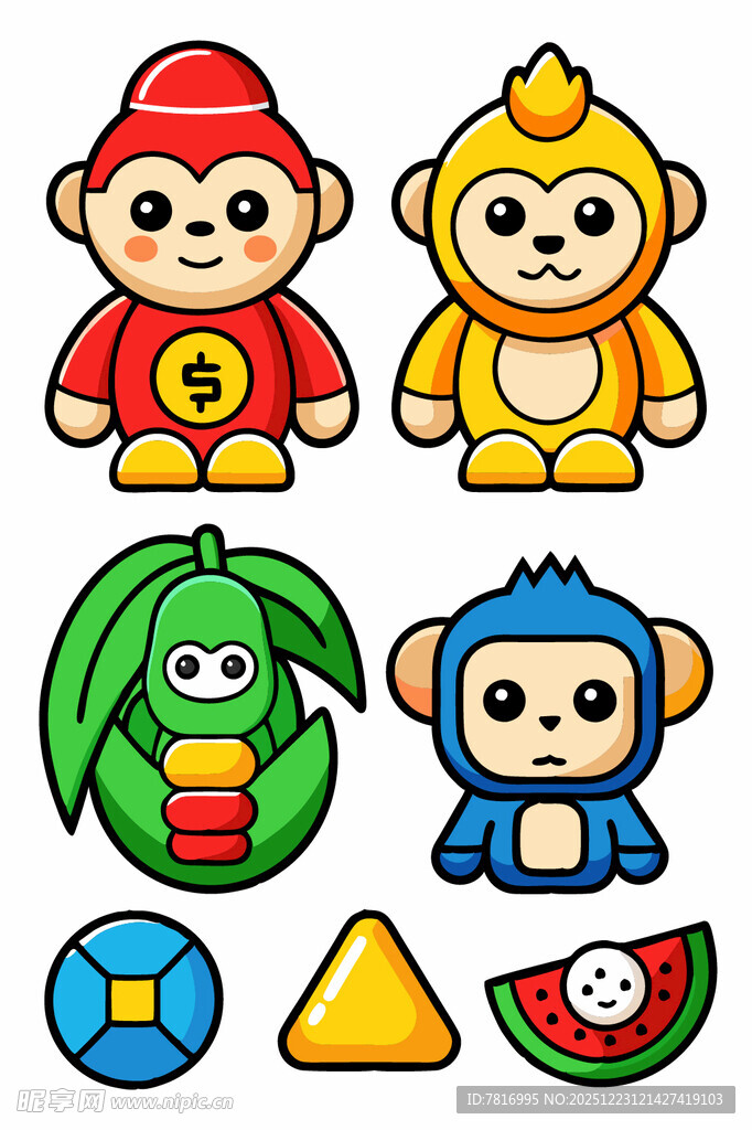 可爱小猴与多样物品