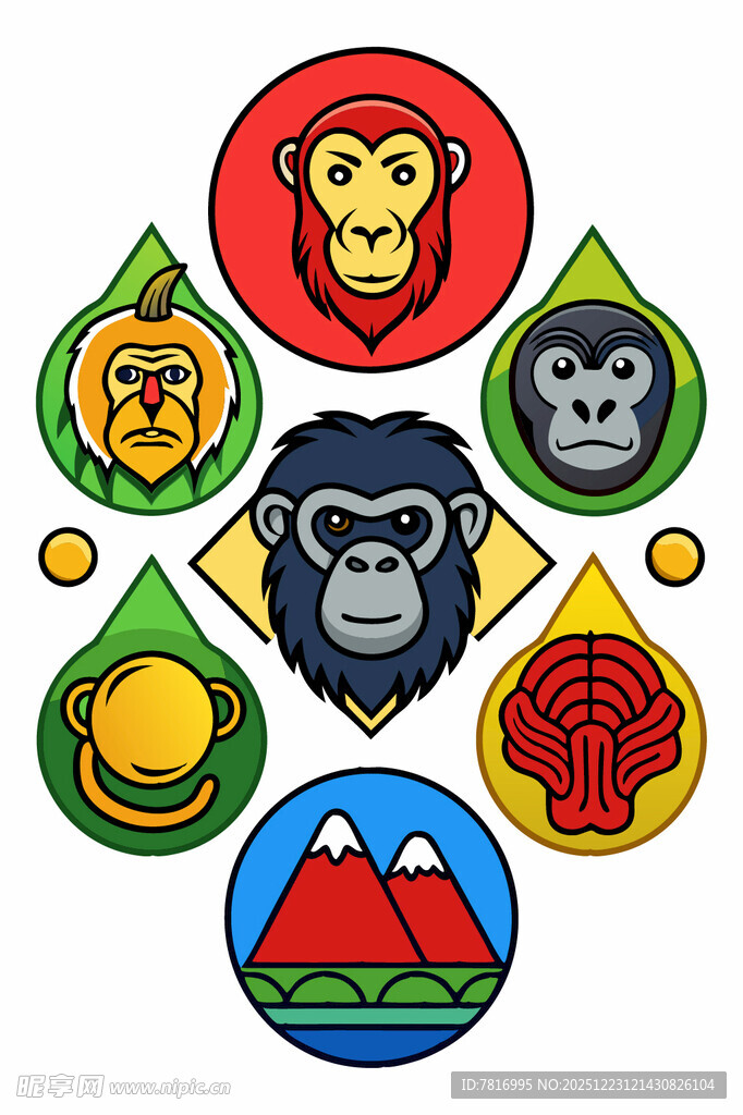 多彩猿猴主题图标集合