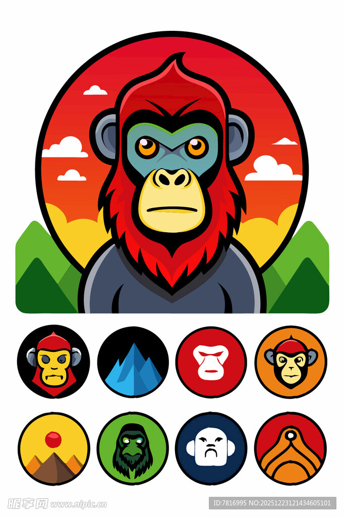 多彩猩猩图标集合