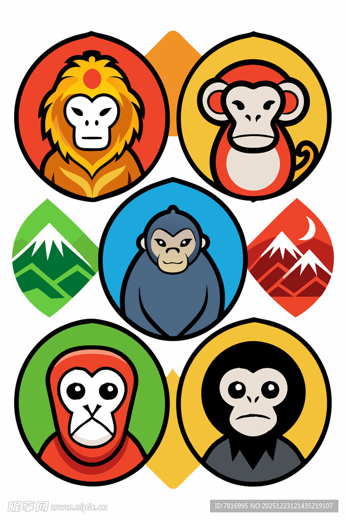 多彩猴子与富士山图标