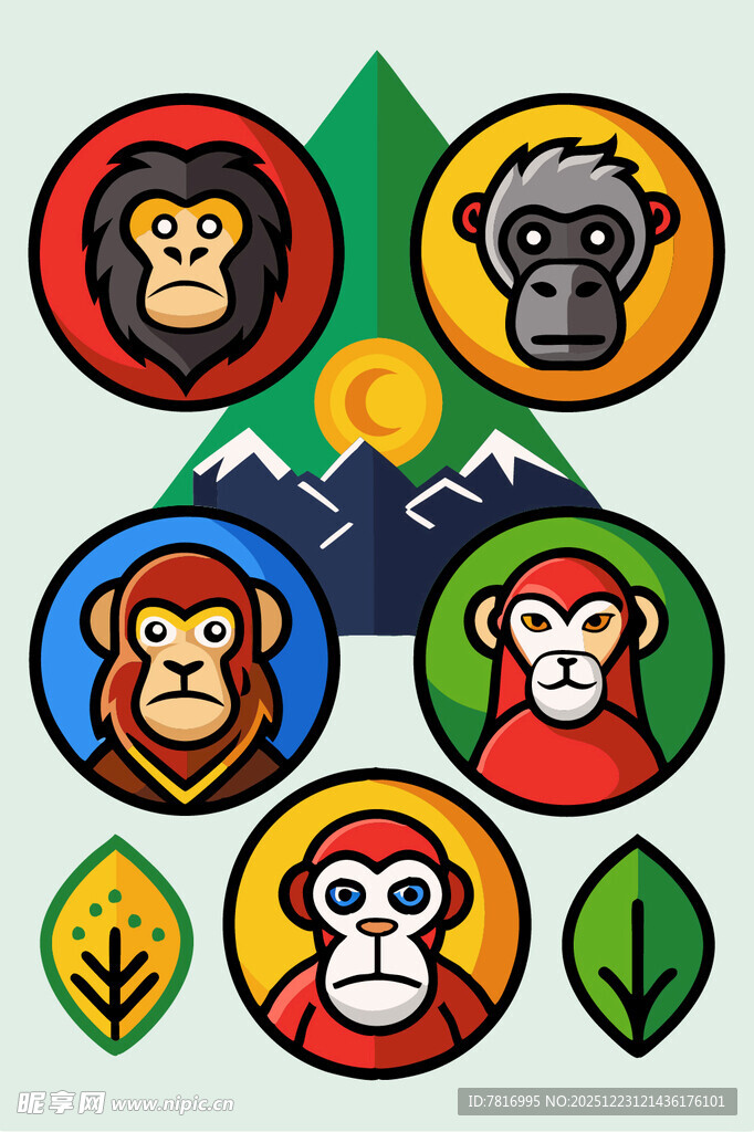 多彩猴子图标集合