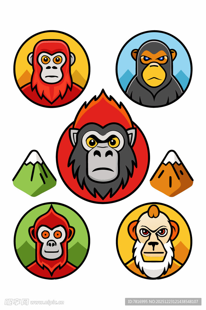 多彩猴子图标集合