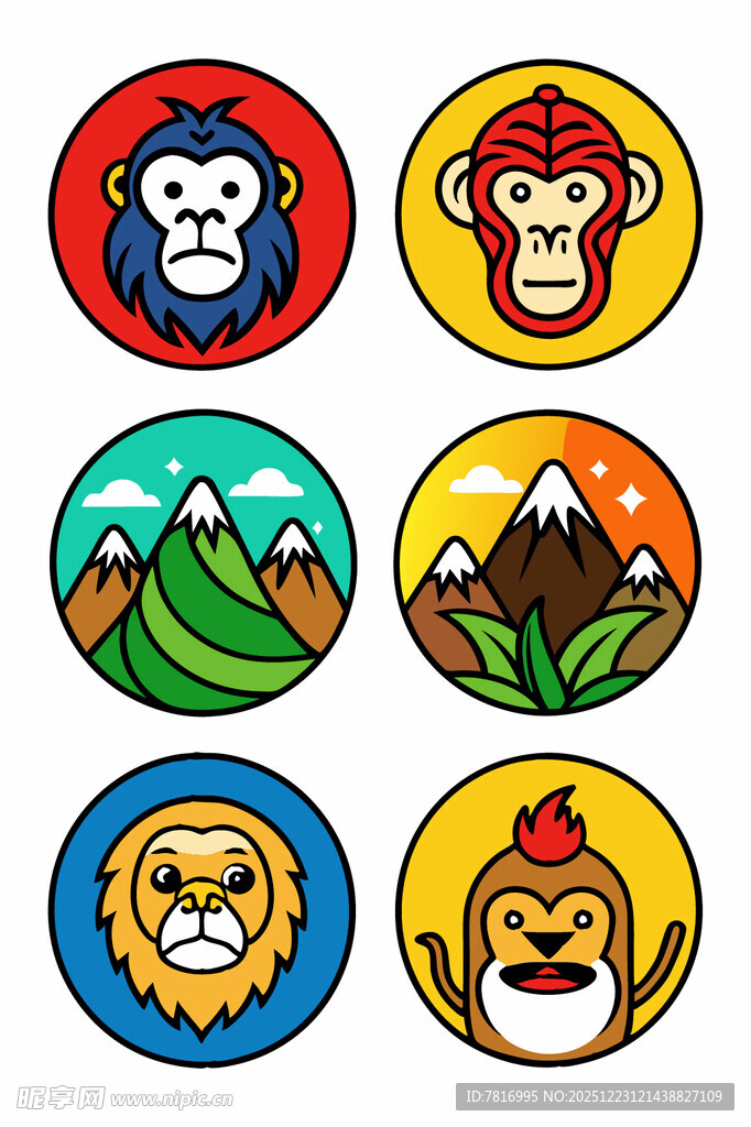 动物主题多彩圆形图标