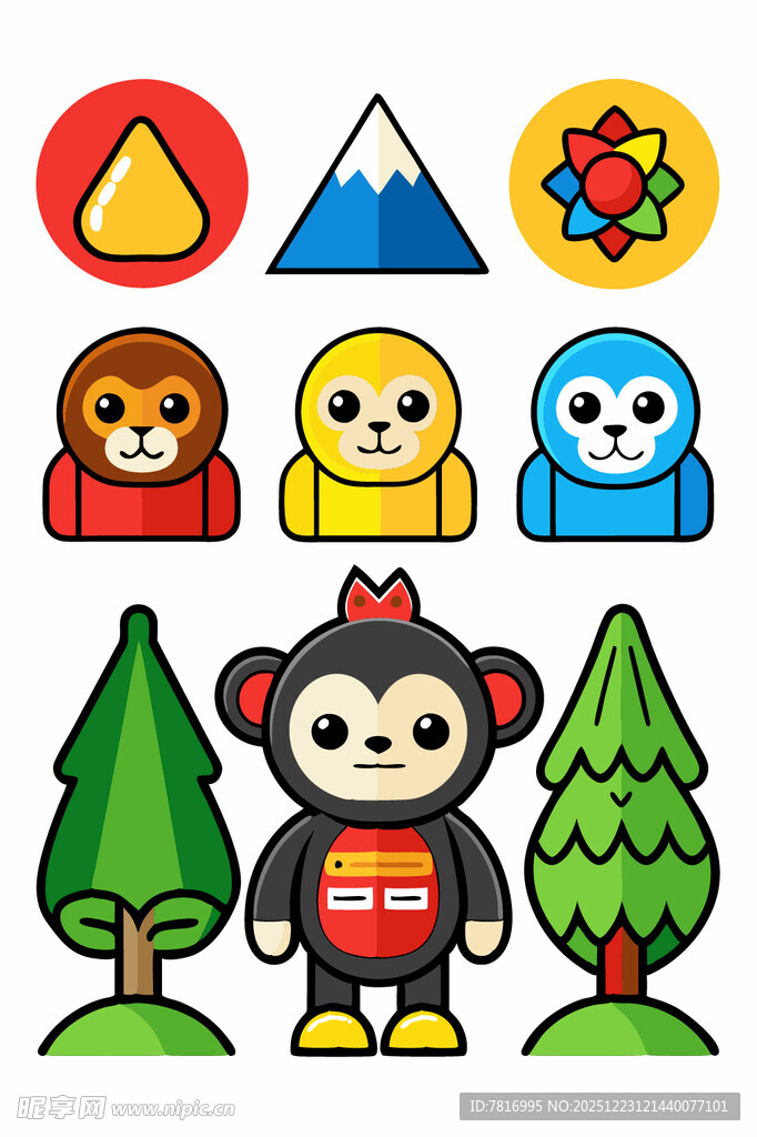 卡通动物与自然元素图案