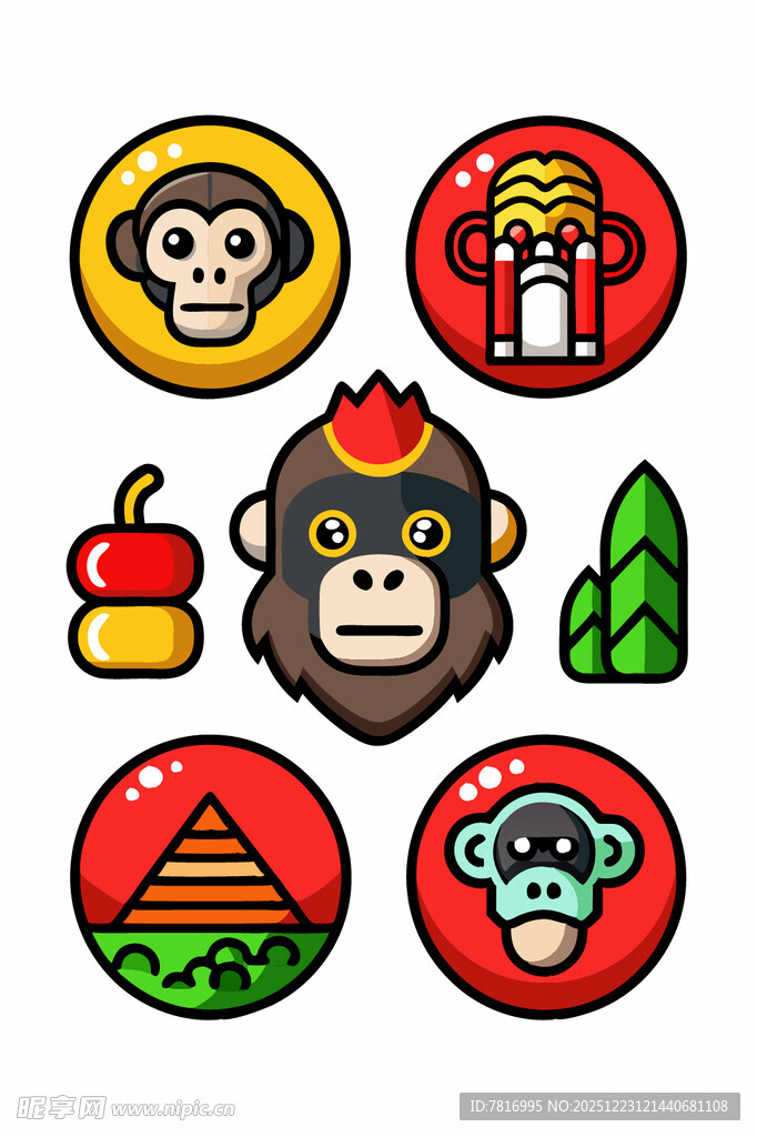 猴子主题多彩图标集合