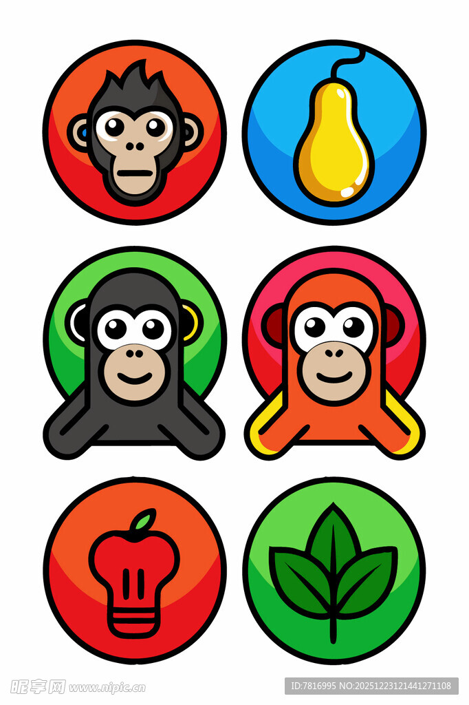 可爱动物与食物图标集