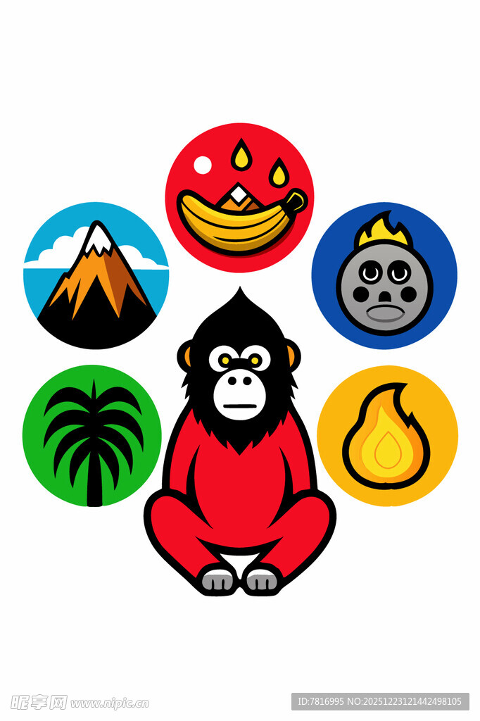 猩猩与多彩图标组合画面