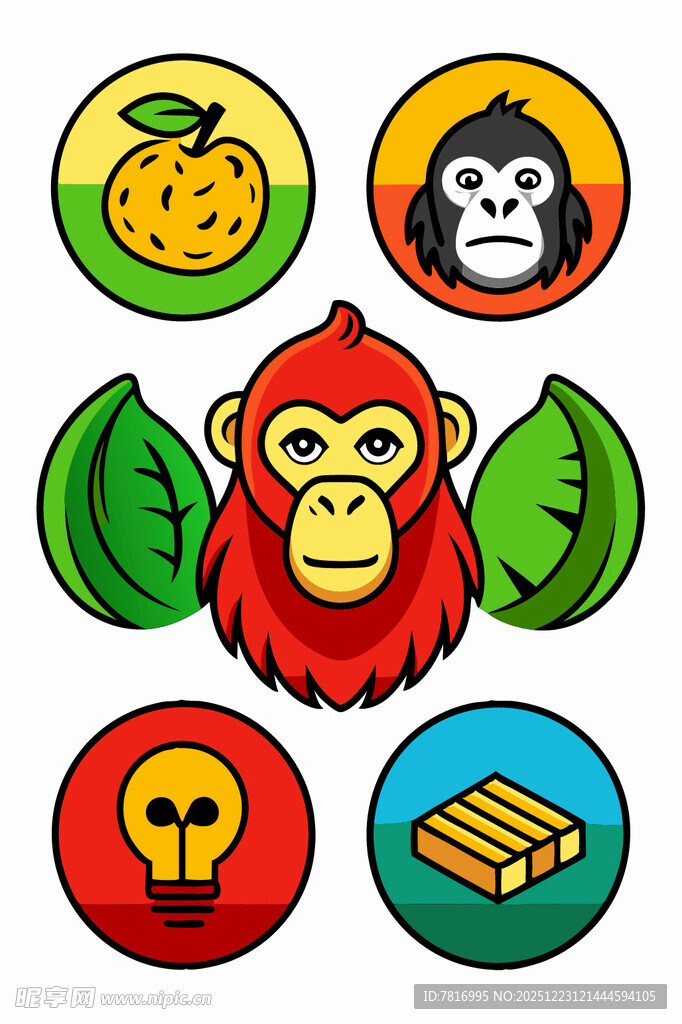 多彩动物与符号图标集合