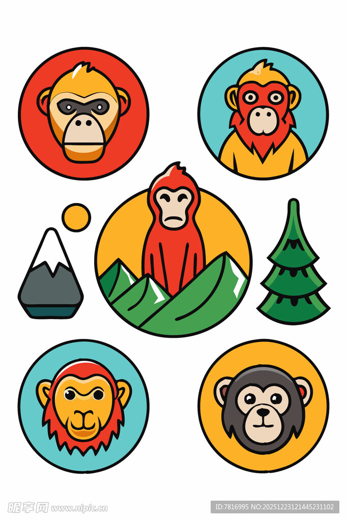 动物主题圆形图标集合