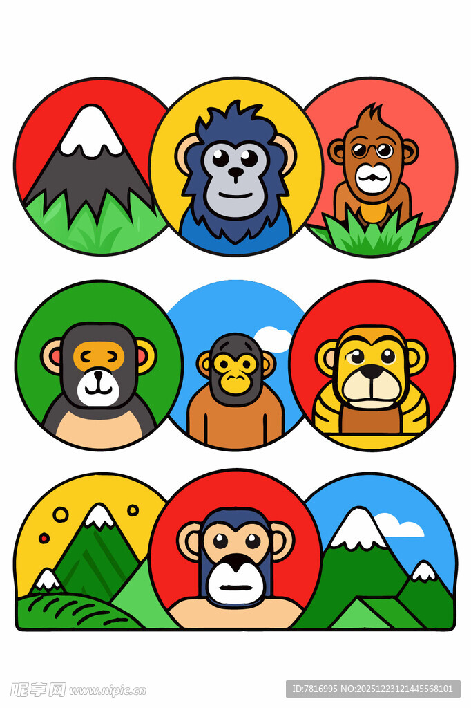 动物与风景的可爱图标集