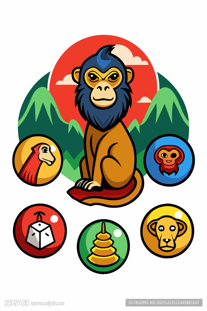 狮子主题卡通图标集合