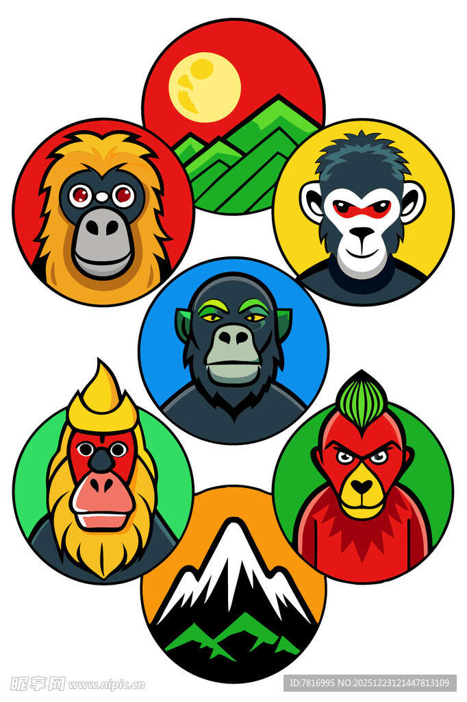 多彩猿猴图标集合