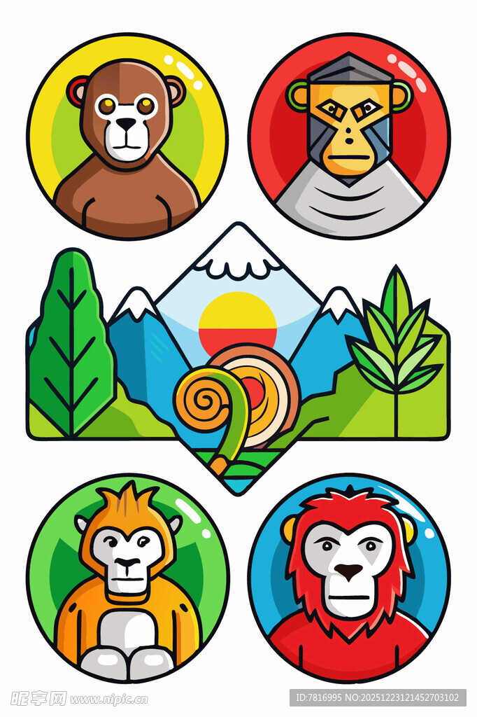 动物与自然风景图标集合