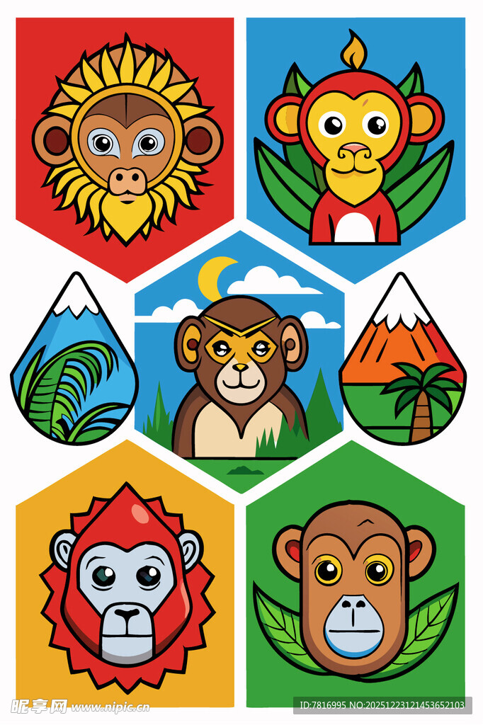 动物头像多彩图案集合