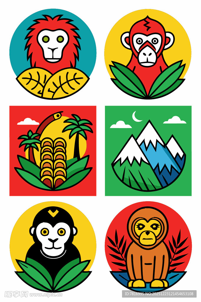 多彩猴子动物图案集合