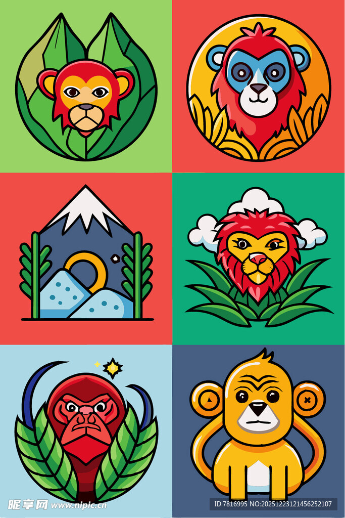 多彩动物与自然主题图标集