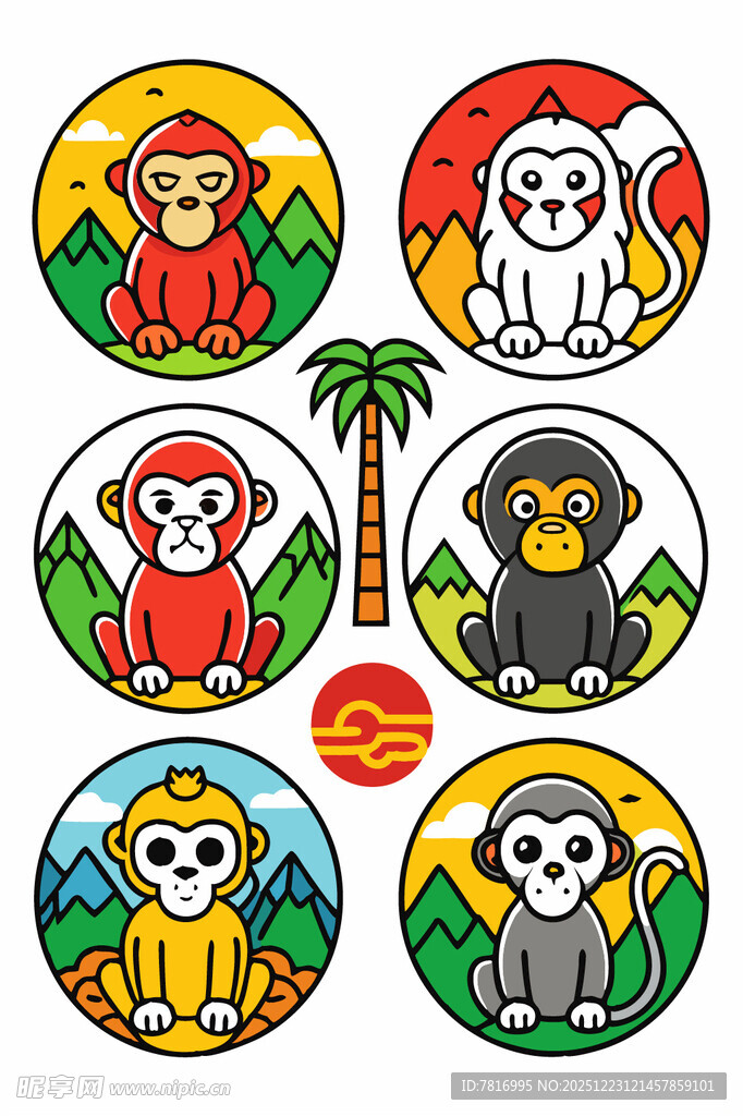 可爱动物圆形插画集合