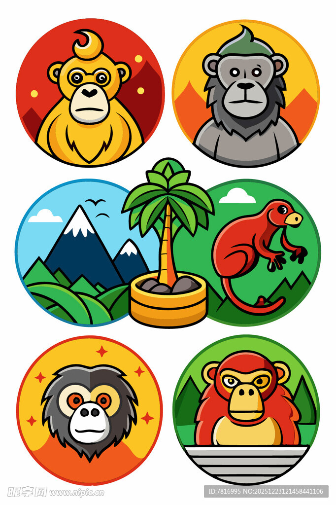 动物主题彩色圆形图标